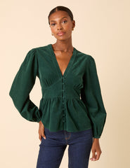 Green Cord Balloon Sleeve Starlight Top