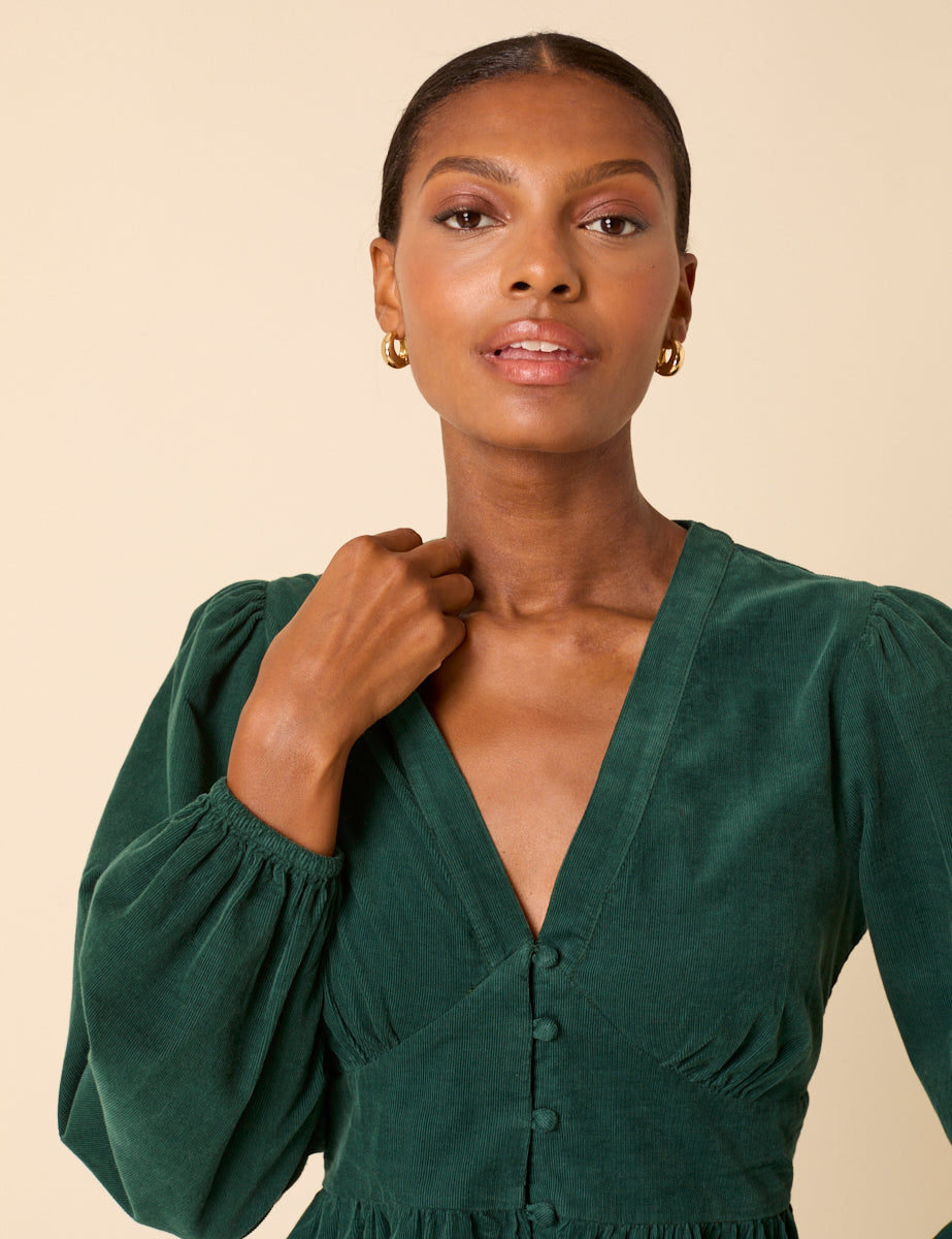 Green Cord Balloon Sleeve Starlight Top