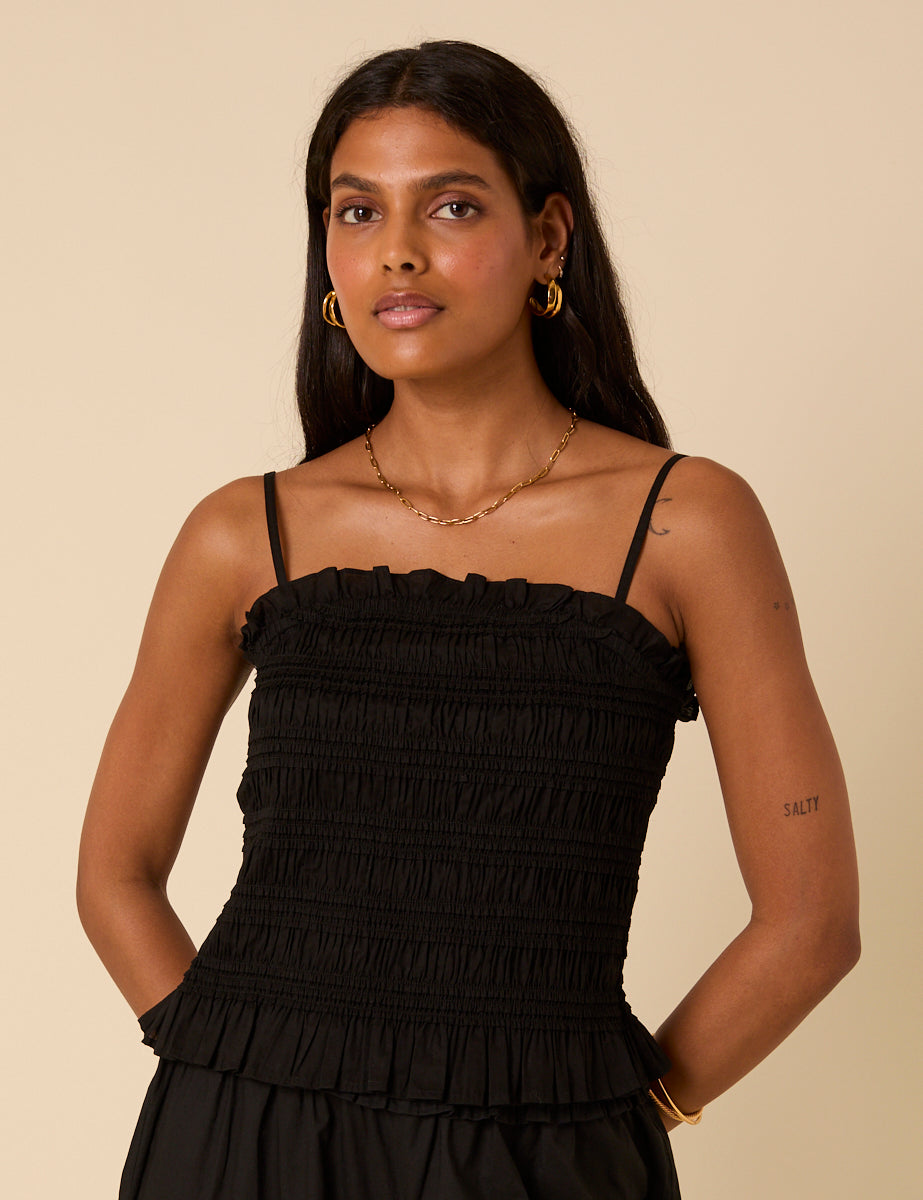 Black Ruched Bandeau Top