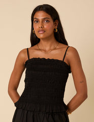 Black Ruched Bandeau Top