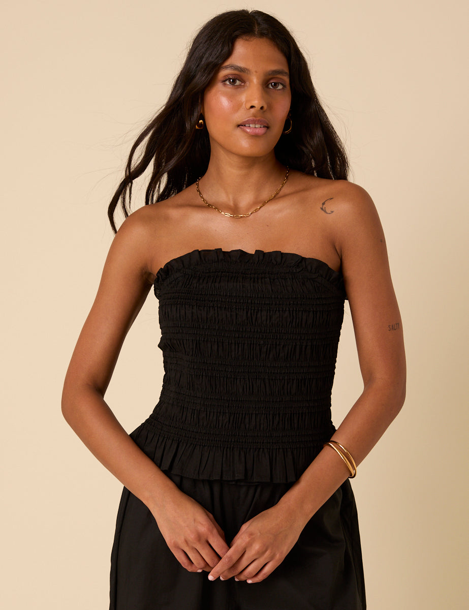 Black Ruched Bandeau Top