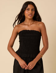Black Ruched Bandeau Top