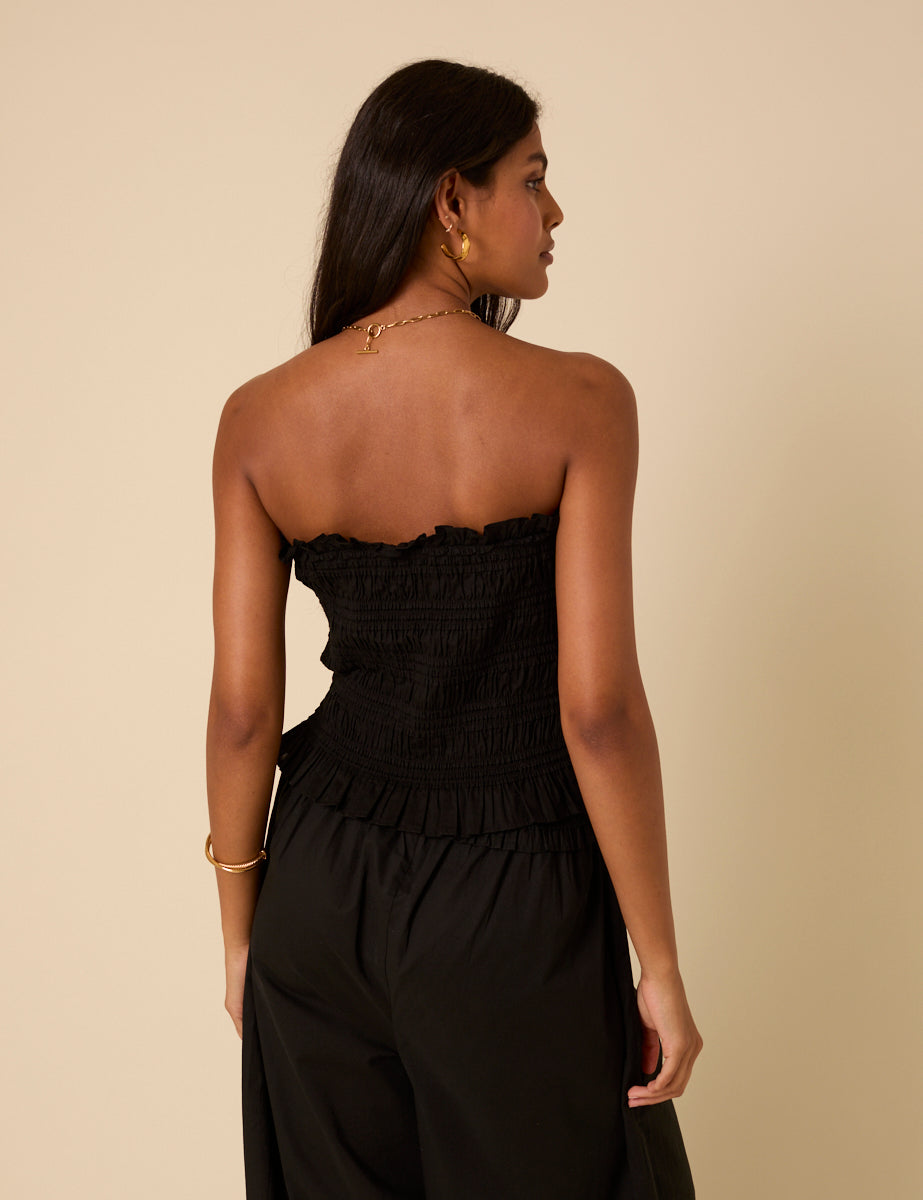 Black Ruched Bandeau Top