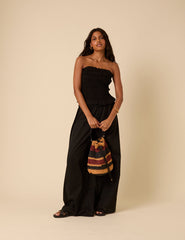 Black Ruched Bandeau Top