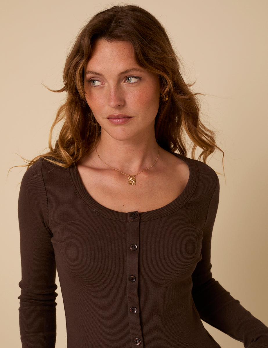 Brown Scoop Neck Top