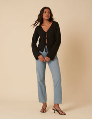 Black Tie Front Knitted Cardigan