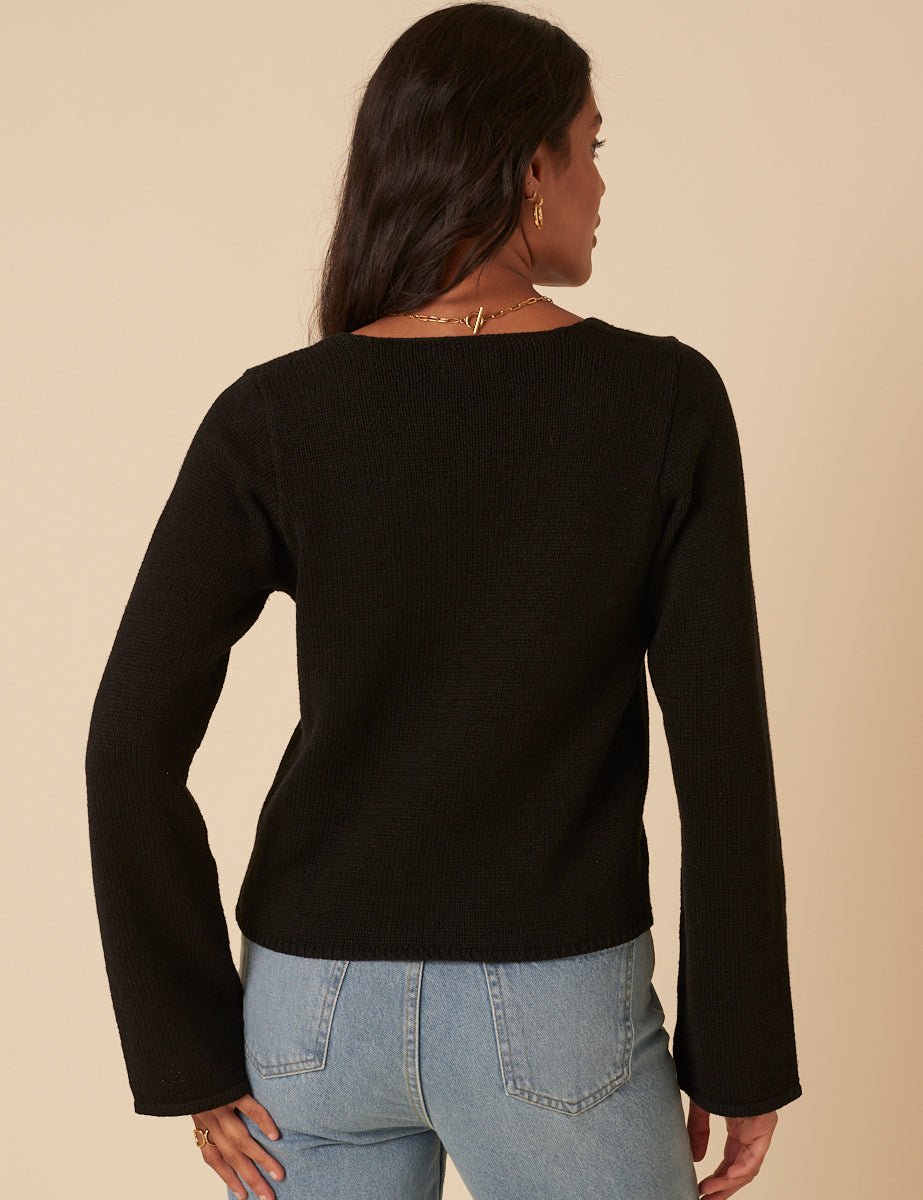 Black Tie Front Knitted Cardigan