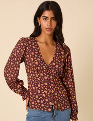 Brown Ditsy Floral Top