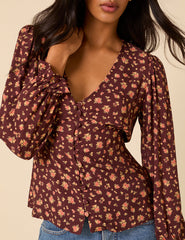 Brown Ditsy Floral Top