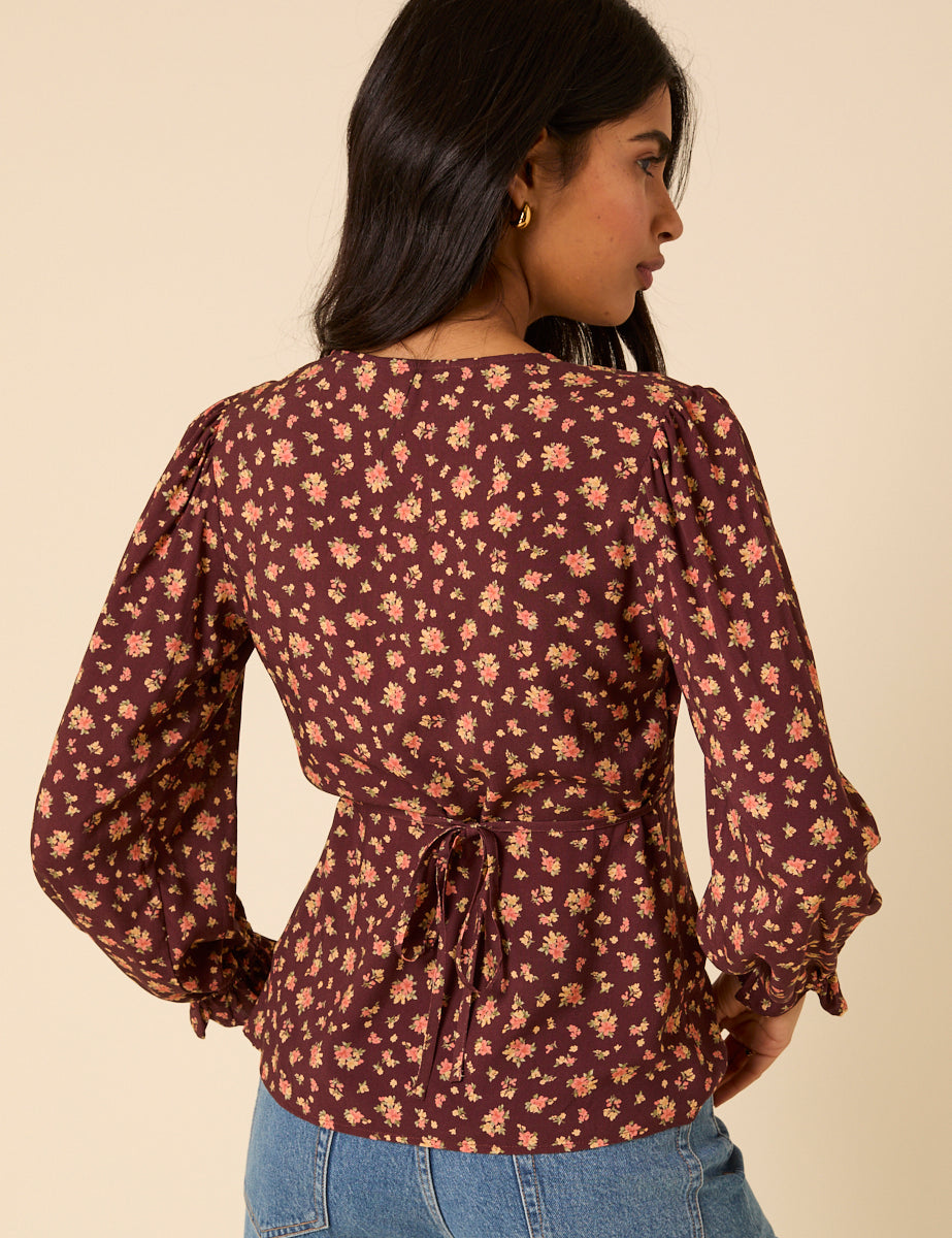 Brown Ditsy Floral Top
