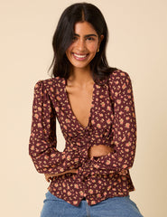 Brown Ditsy Floral Top