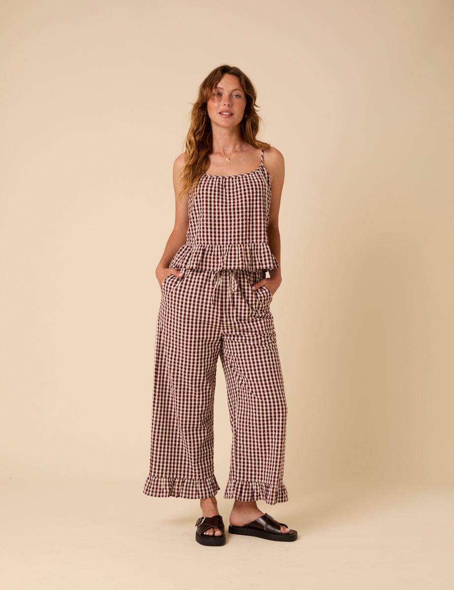 Brown Gingham Cami Top