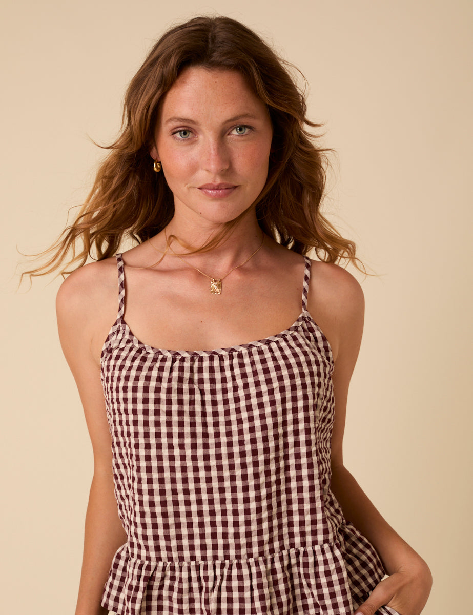 Brown Gingham Cami Top