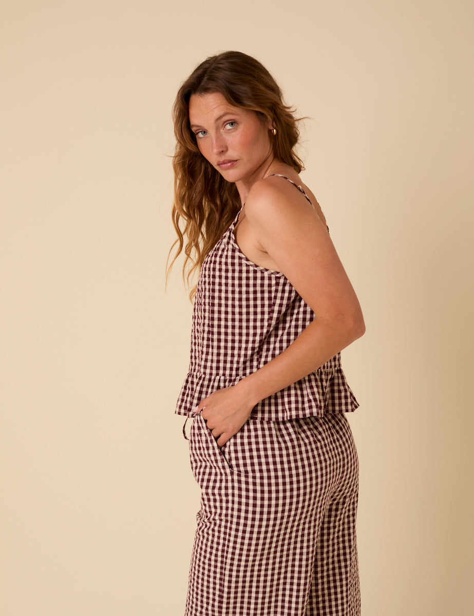 Brown Gingham Cami Top