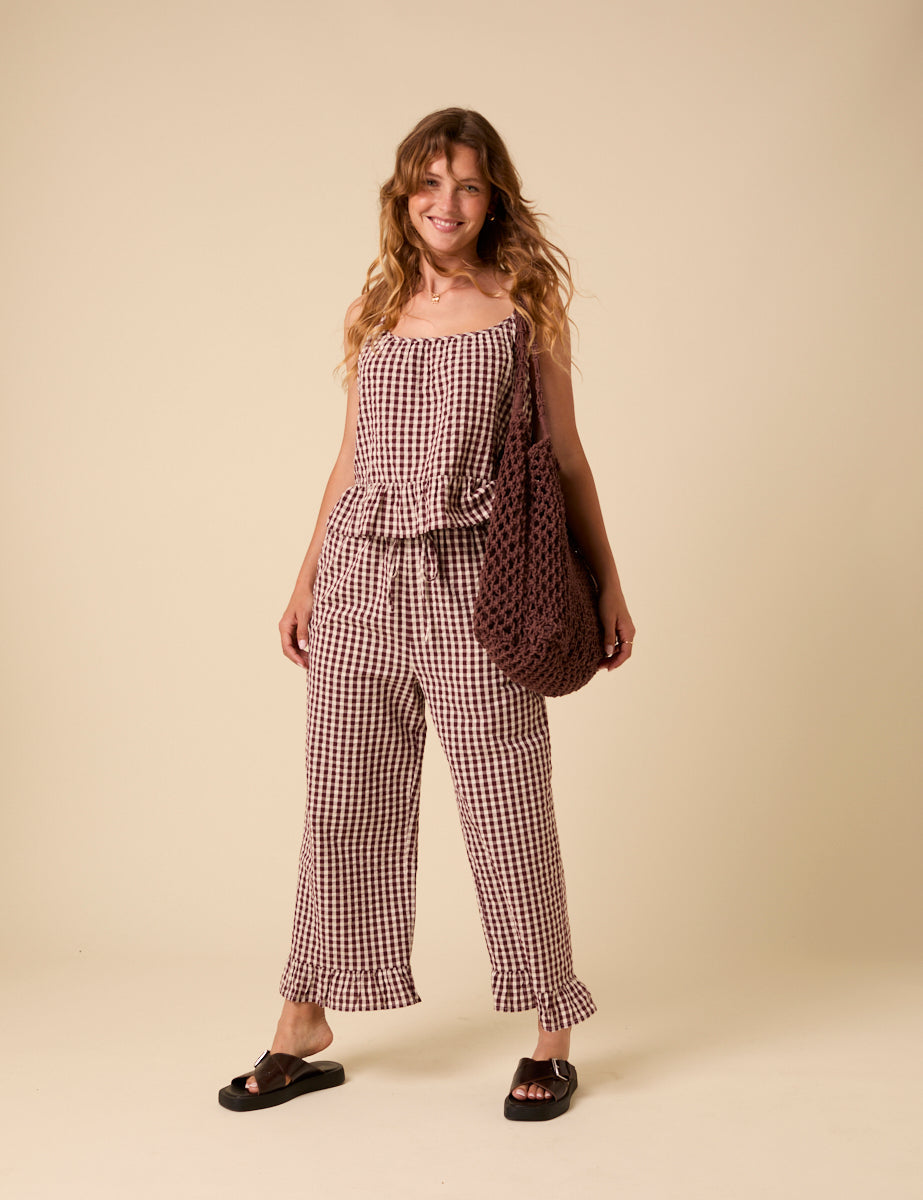 Brown Gingham Cami Top