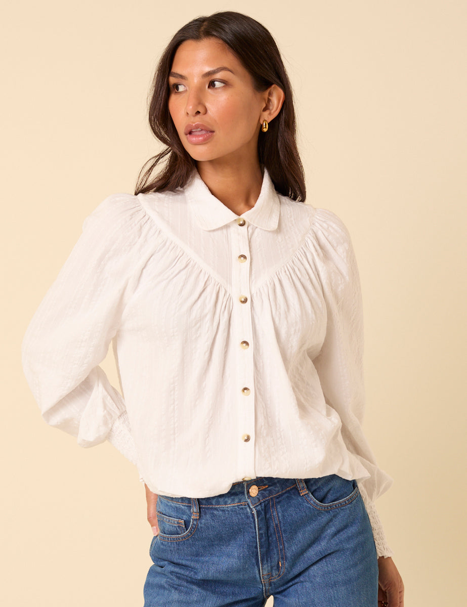 White Balloon Sleeve Blouse