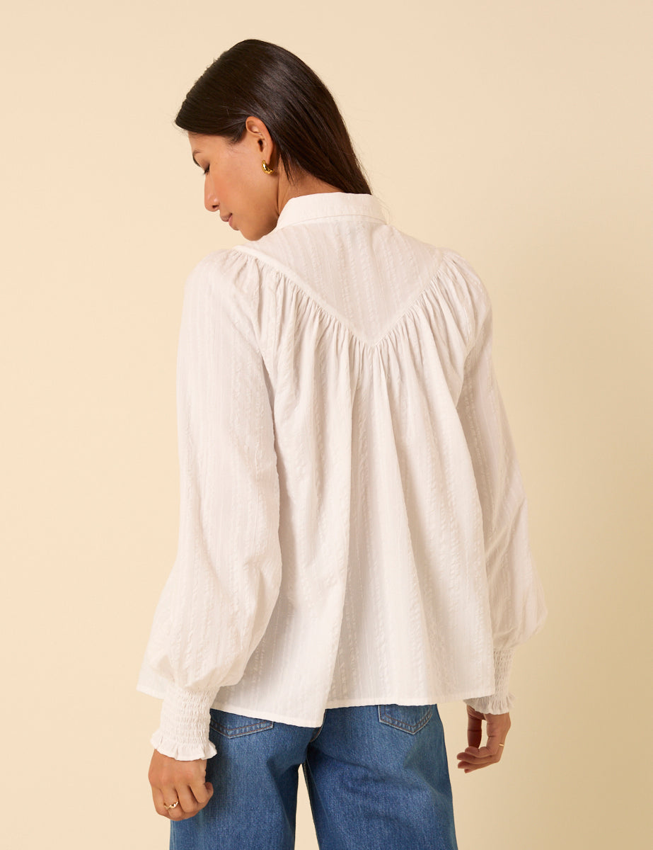 White Balloon Sleeve Blouse