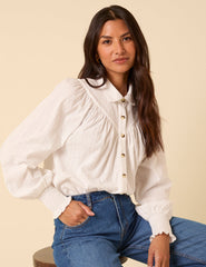 White Balloon Sleeve Blouse