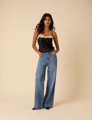 Black Satin Lace Cami Top