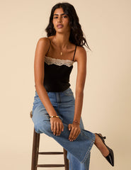 Black Satin Lace Cami Top