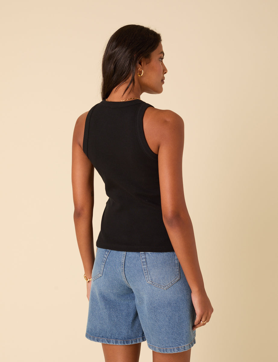 Black Ribbed Racer Vest