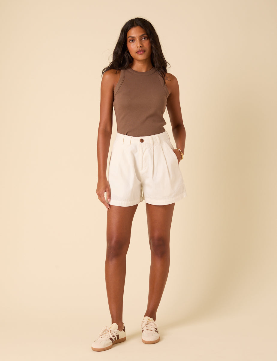 Brown Ribbed Racer Vest Top