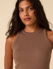 Brown Ribbed Racer Vest Top