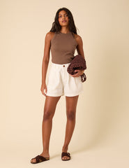 Brown Ribbed Racer Vest Top