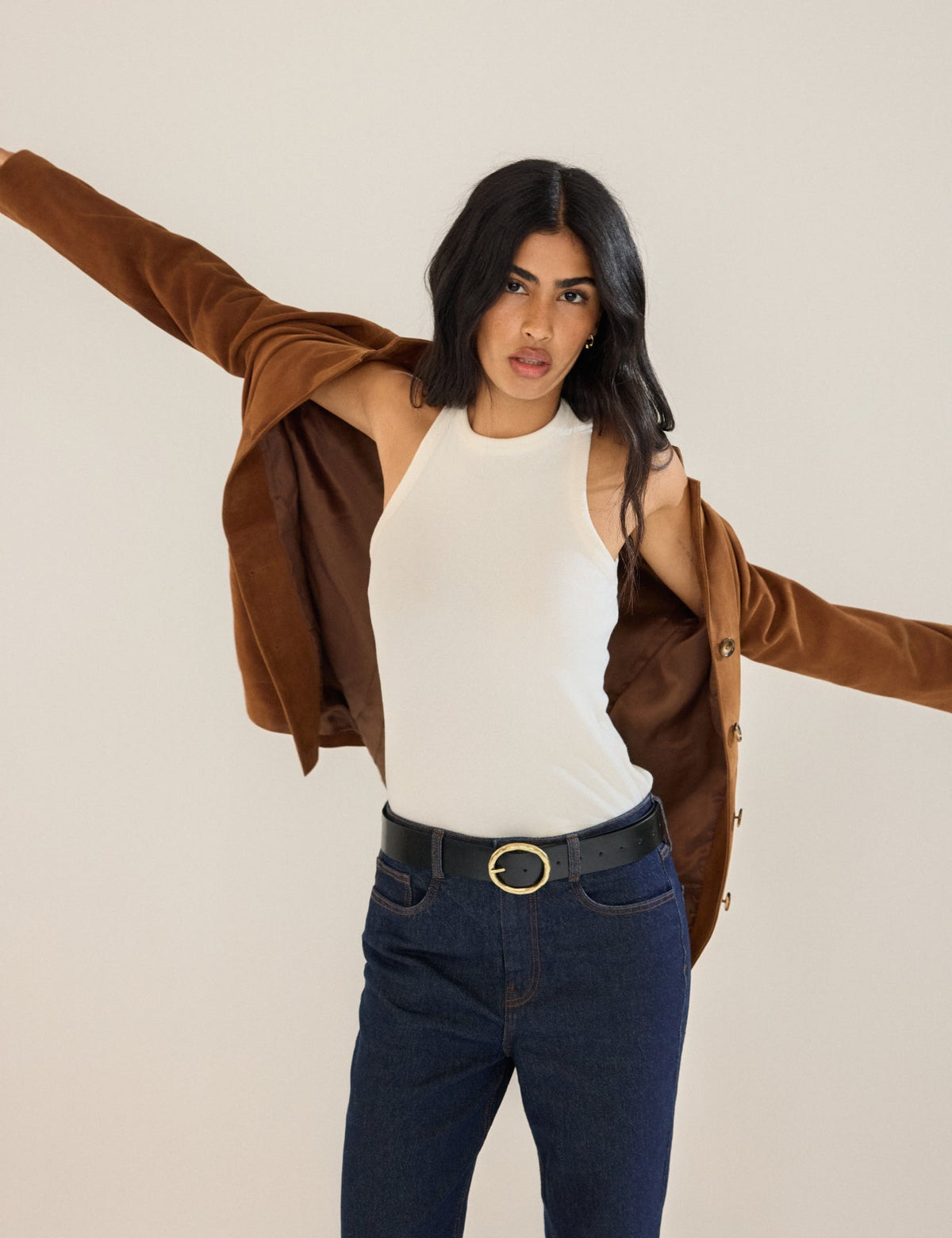 Cream Ribbed Racer Vest