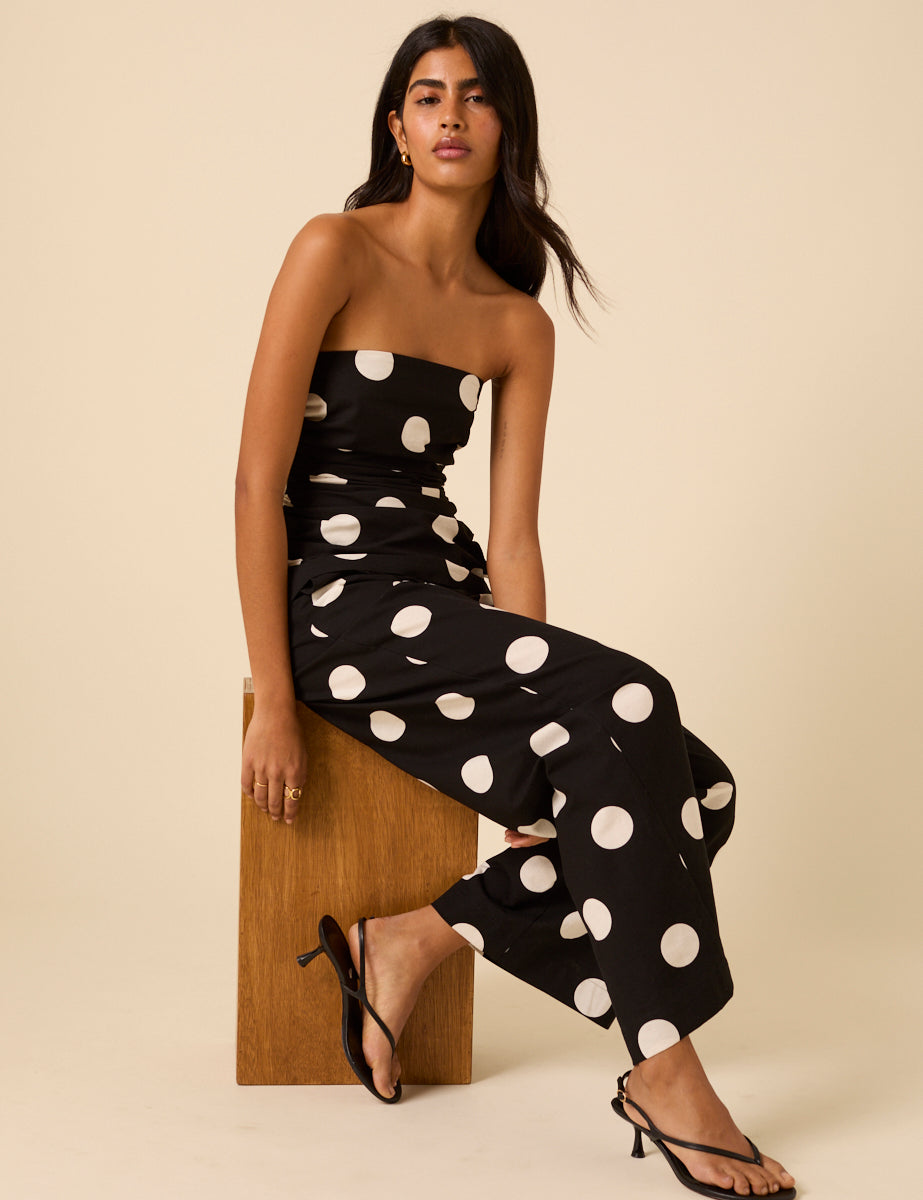 Black Polka Dot Wide Leg Trousers