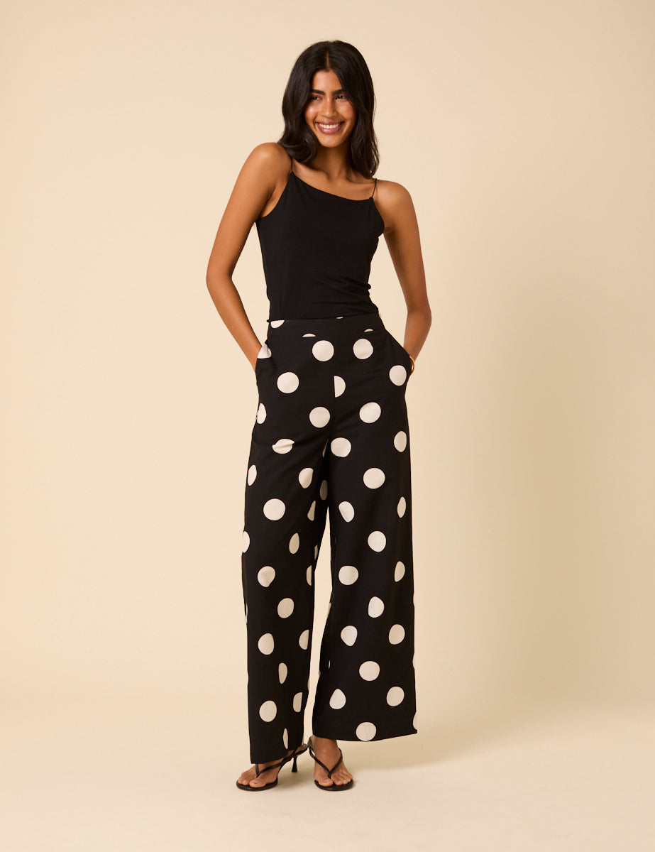 Black Polka Dot Wide Leg Trousers