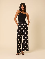 Black Polka Dot Wide Leg Trousers