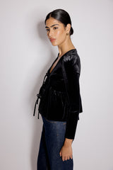 Black Velvet Tie Front Top