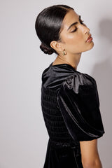 Black Velvet Puff Sleeve Peplum Top