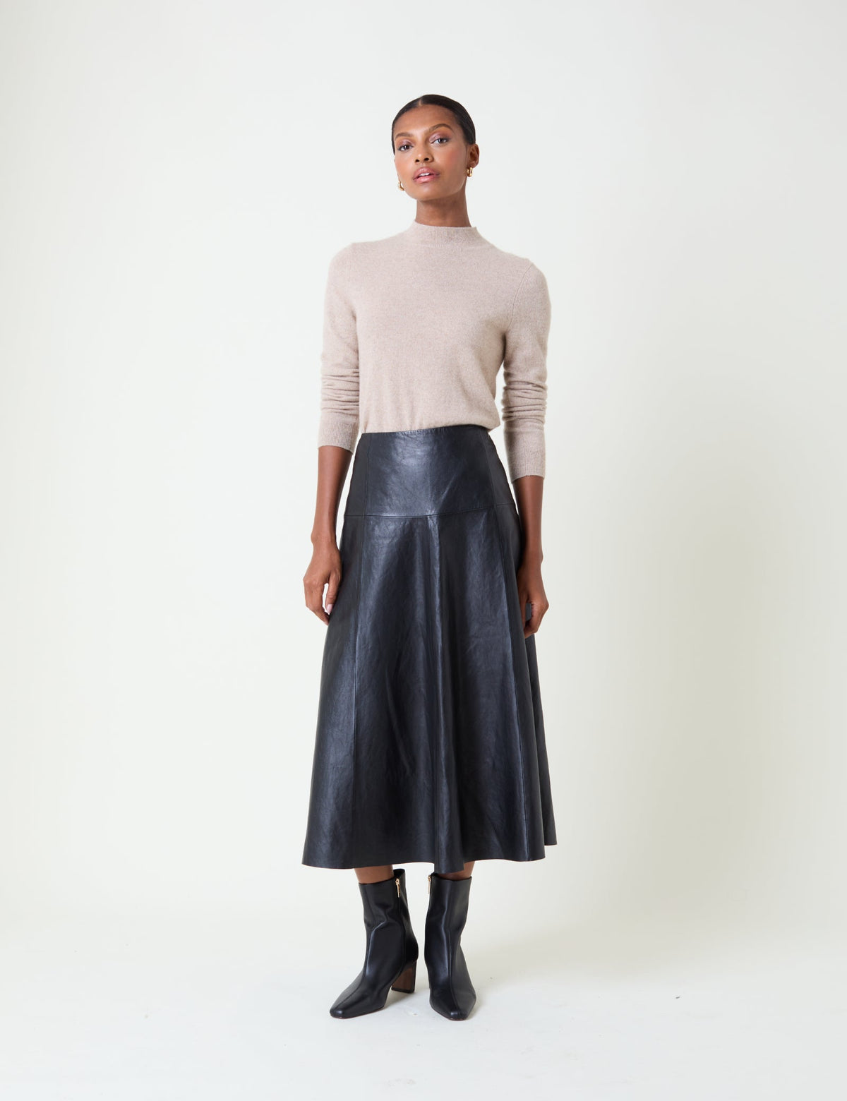 Beige Cashmere Funnel Neck Jumper