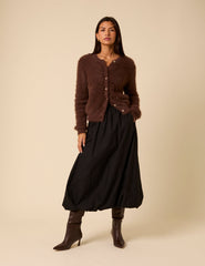 Brown Fluffy Long Sleeve Knitted Cardigan