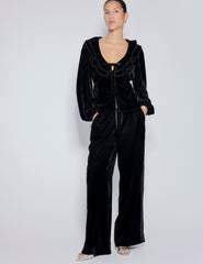 Black Velvet Contrast Satin Side Striped Trousers