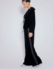 Black Velvet Contrast Satin Side Striped Trousers