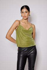 Green Velvet Cowl Neck Cami Top