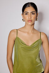 Green Velvet Cowl Neck Cami Top