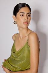 Green Velvet Cowl Neck Cami Top