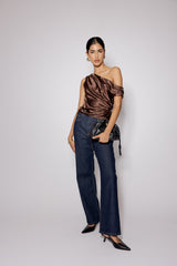 Brown Satin Asymmetric Top