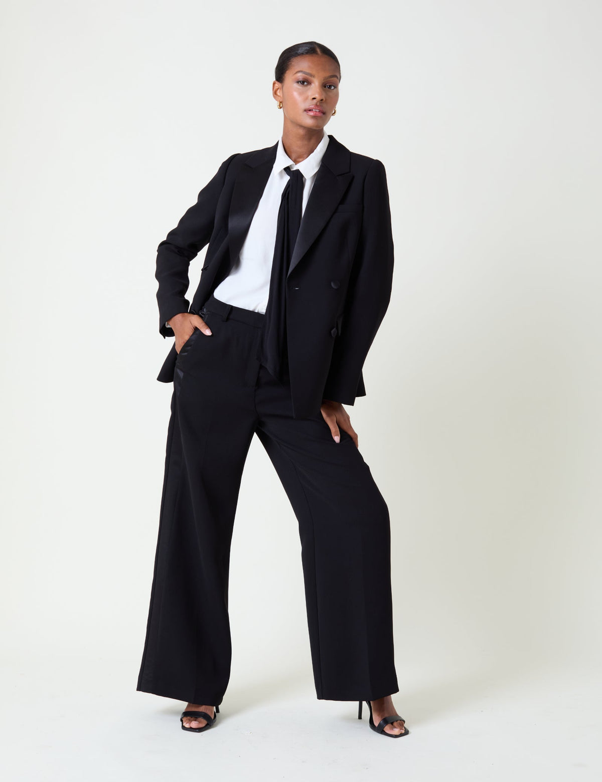 White Bow Tie Neck Blouse