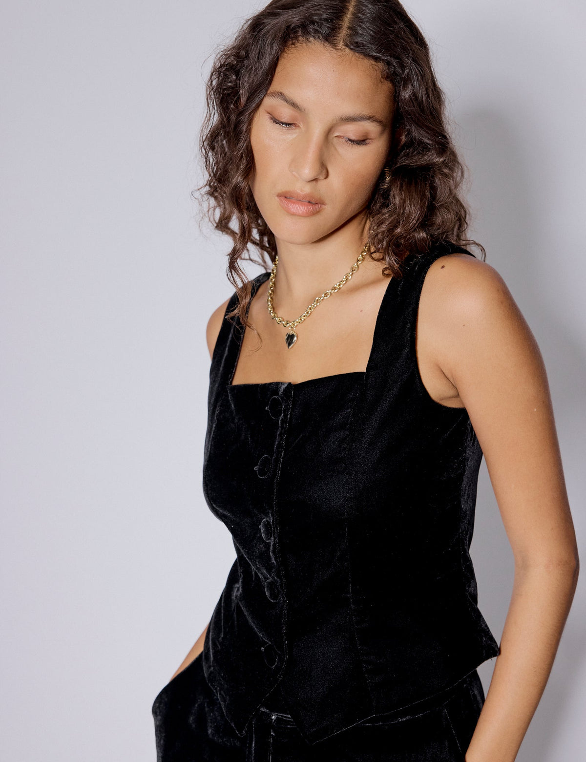 Black Velvet Square Neck Waistcoat