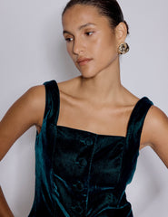 Green Velvet Square Neck Waistcoat