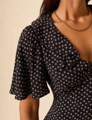 Black Ditsy Floral V-Neck Blouse