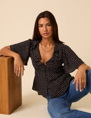 Black Ditsy Floral V-Neck Blouse