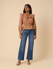 Pink Floral Frill Collar Top