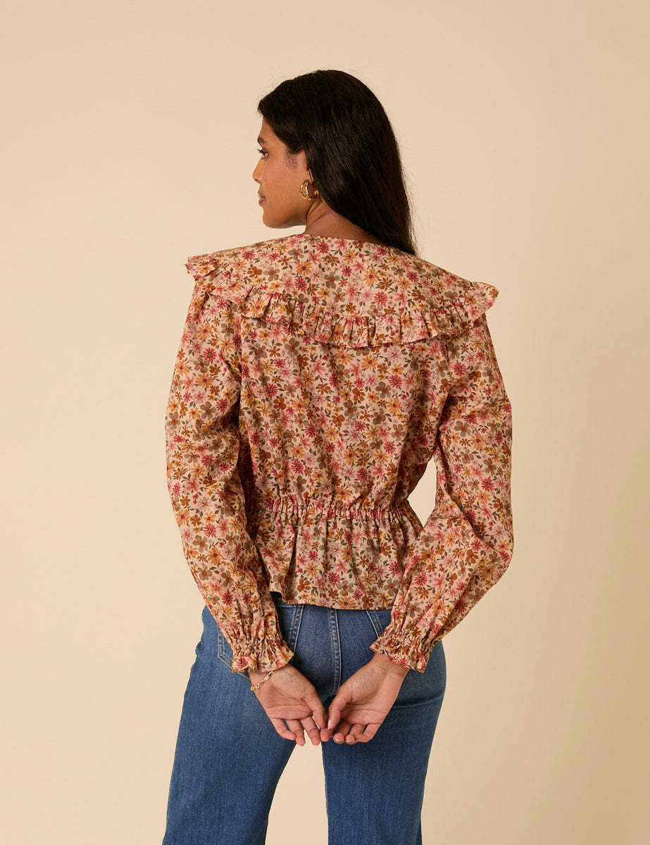 Pink Floral Frill Collar Top