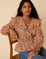 Pink Floral Frill Collar Top